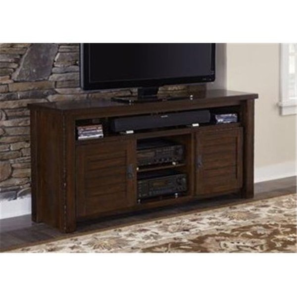 Progressive Furniture Progressive Furniture P611E-75 Trestlewood Rustic Style 74 in. Media Console Table; Mesquite Pine P611E-75